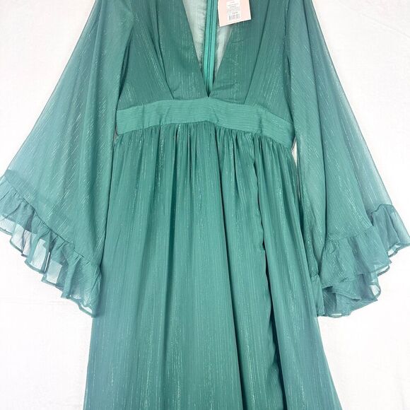 Showpo Dangerous Woman Maxi Dress Size 10 Emerald Plunge Thigh Split New - Picture 6 of 9